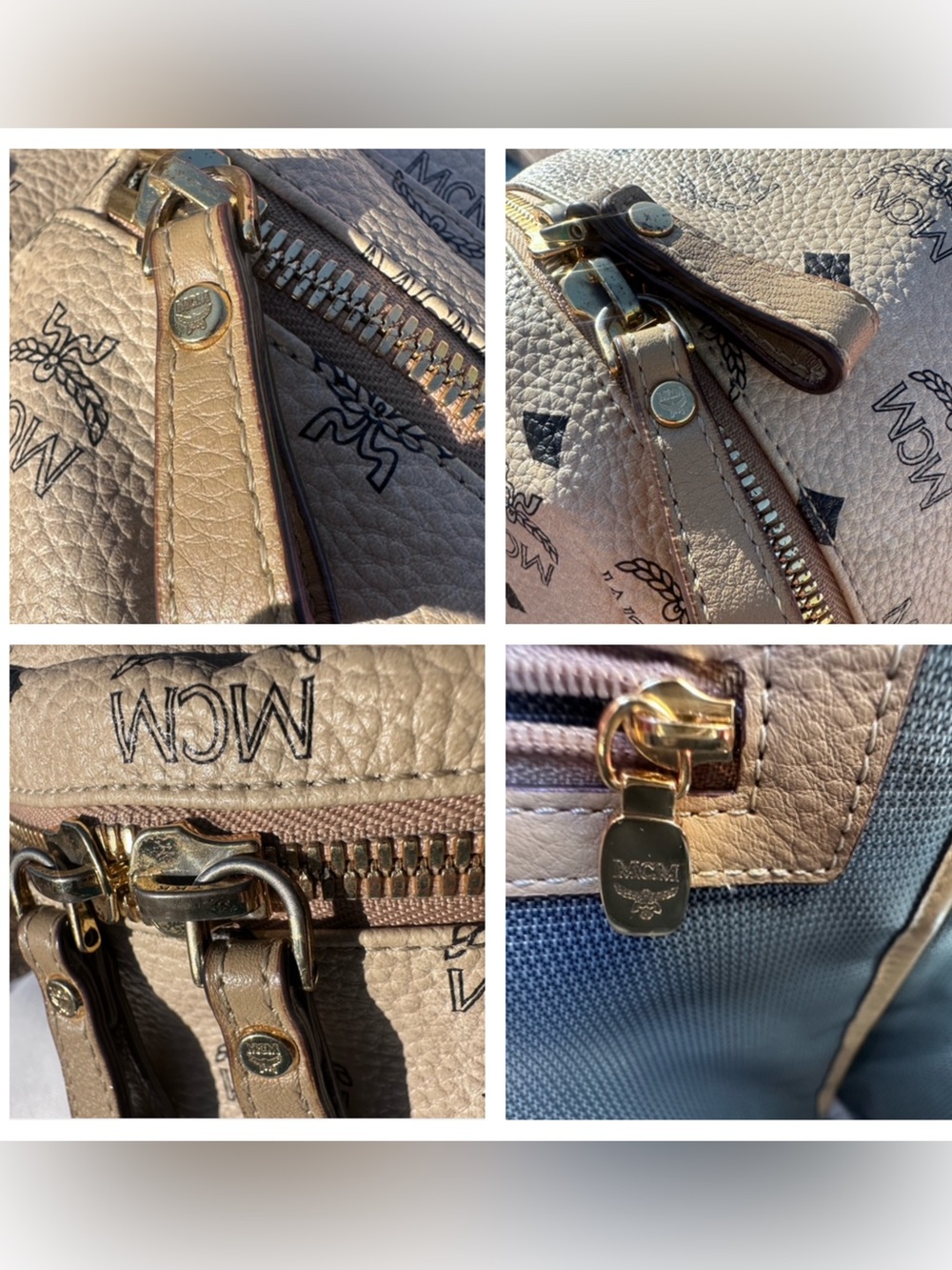 MCM Stark Small Visetos Side Stud Backpack Beige Gold Hardware - Picture 9 of 17